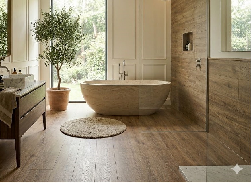 Revestimiento SPC y PVC en baño realizado por Aplirevest
